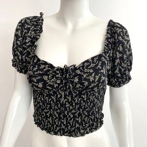 Urban Outfitters black & white floral blouse top with tie front Size M